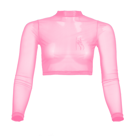 Langarm Crop-Top transparent, pink